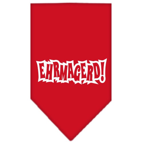 A colorful pet bandana featuring the phrase 'Ehrmagerd!' screen printed in a fun font, designed for dogs of all sizes.